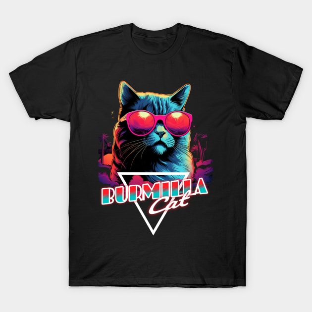 Retro Wave Burmilla Cat Miami Shirt T-Shirt by Miami Neon Designs